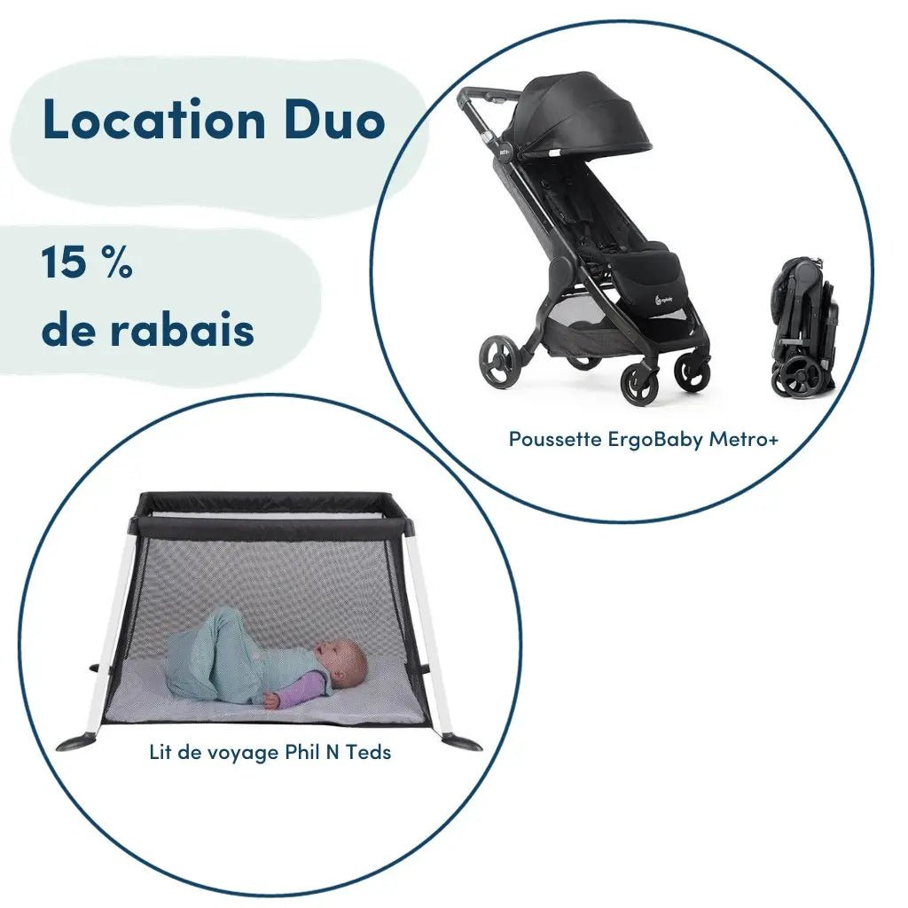 Location Duo : Poussette ErgoBaby Metro + & Lit de voyage Phil N Teds - Familleonthego
