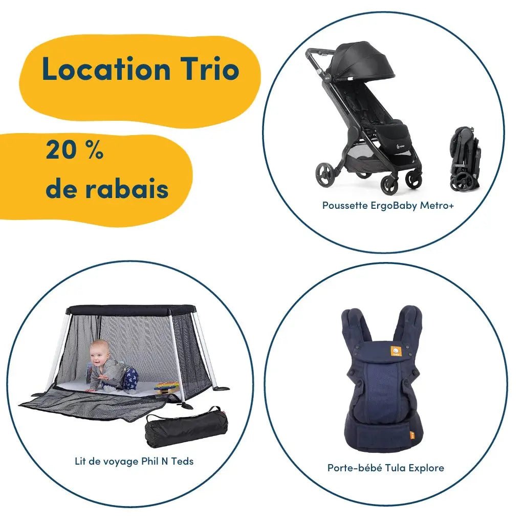Location Trio : Poussette ErgoBaby Metro + / Lit de voyage Phil N Teds / Porte-bébé Tula - Familleonthego